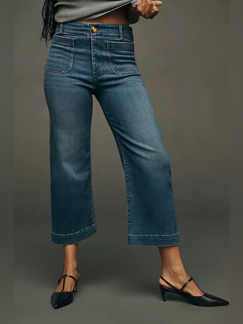 Maeve Colette Medium Blue High-Rise Wide-Leg Cropped Jeans SZ 28 6
